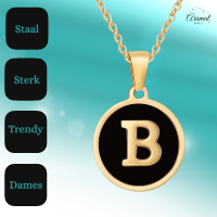 Stalen letter Ketting in goudkleur met zwart - J - Unisex