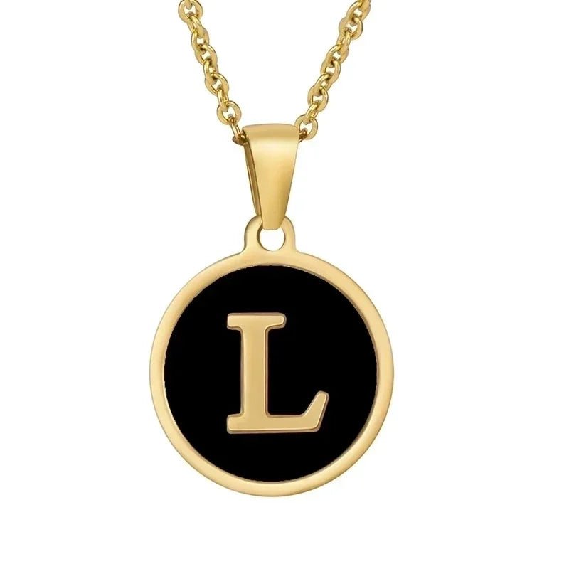 Stalen letter Ketting in goudkleur met zwart - L - Unisex