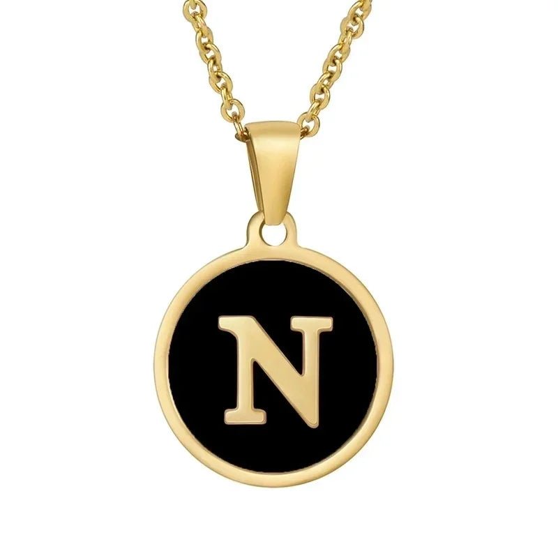 Stalen letter Ketting in goudkleur met zwart - N - Unisex