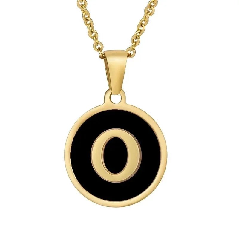 Stalen letter Ketting in goudkleur met zwart - O - Unisex