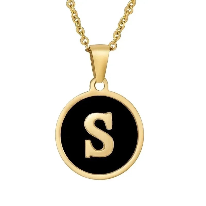 Stalen letter Ketting in goudkleur met zwart - S - Unisex