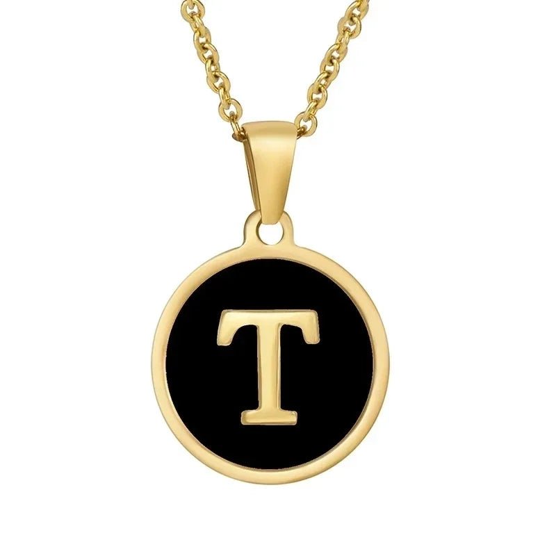 Stalen letter Ketting in goudkleur met zwart - T - Unisex