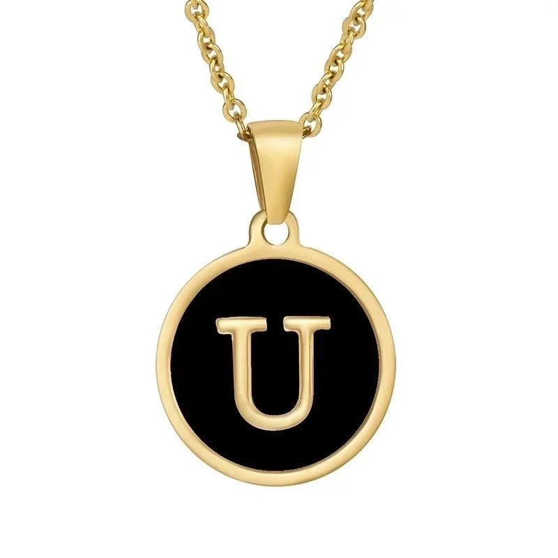 Stalen letter Ketting in goudkleur met zwart - U - Unisex