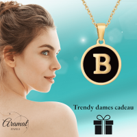 Stalen letter Ketting in goudkleur met zwart - U - Unisex