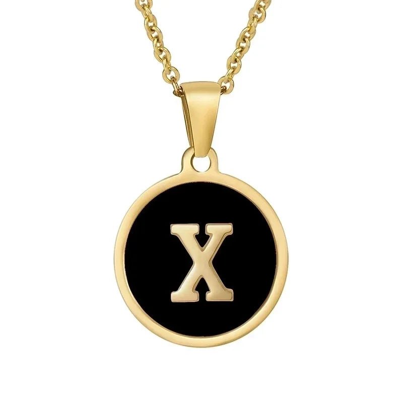 Stalen letter Ketting in goudkleur met zwart - X - Unisex