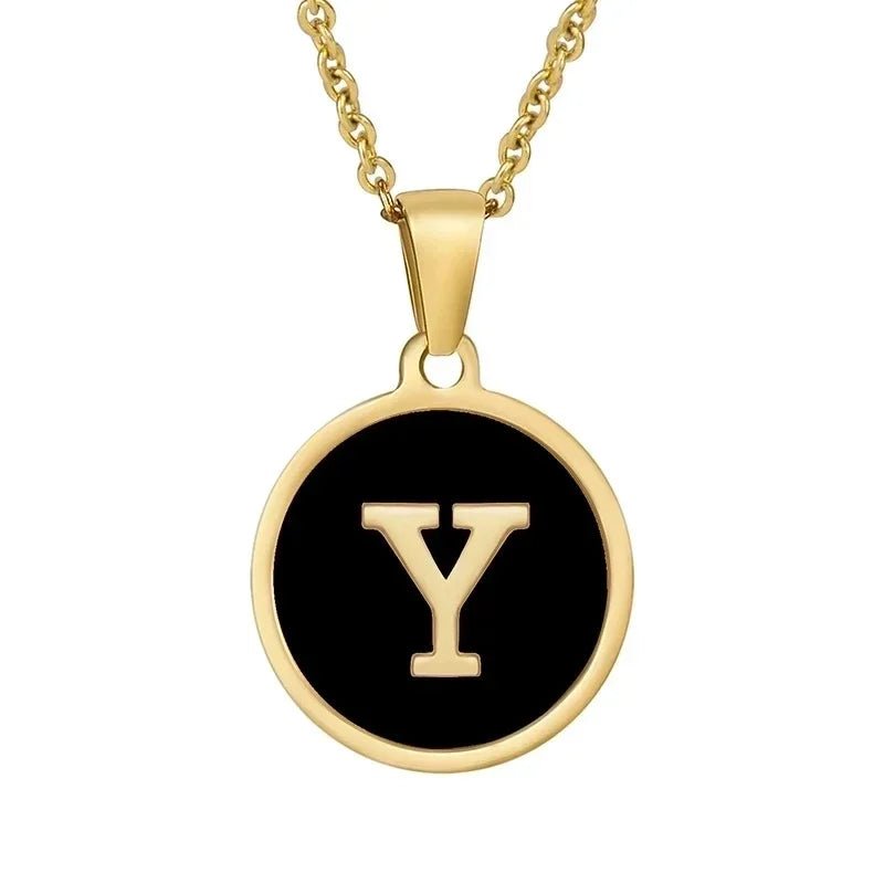 Stalen letter Ketting in goudkleur met zwart - Y - Unisex