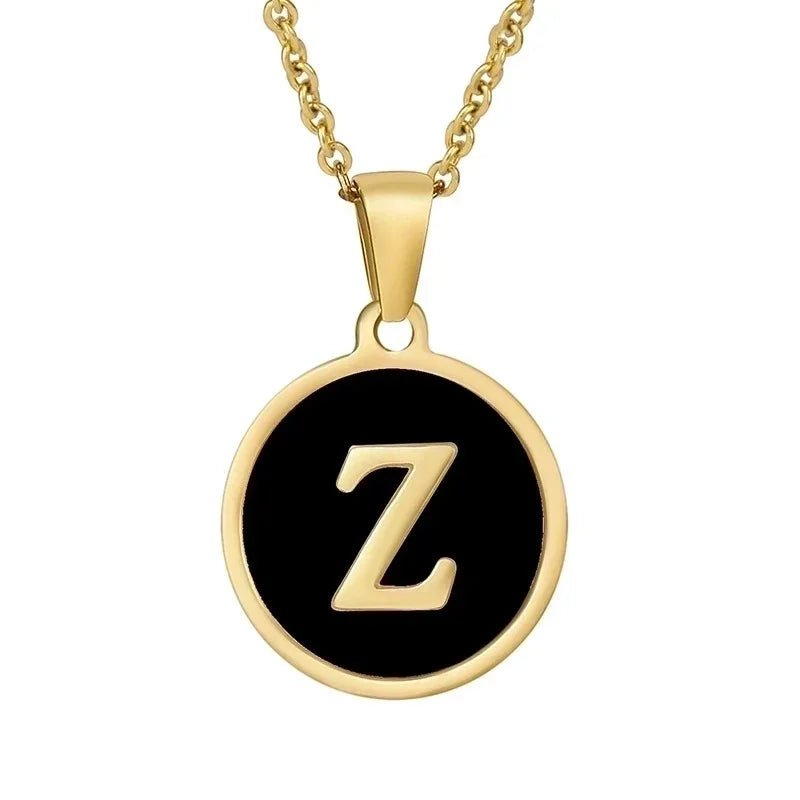 Stalen letter Ketting in goudkleur met zwart - Z - Unisex