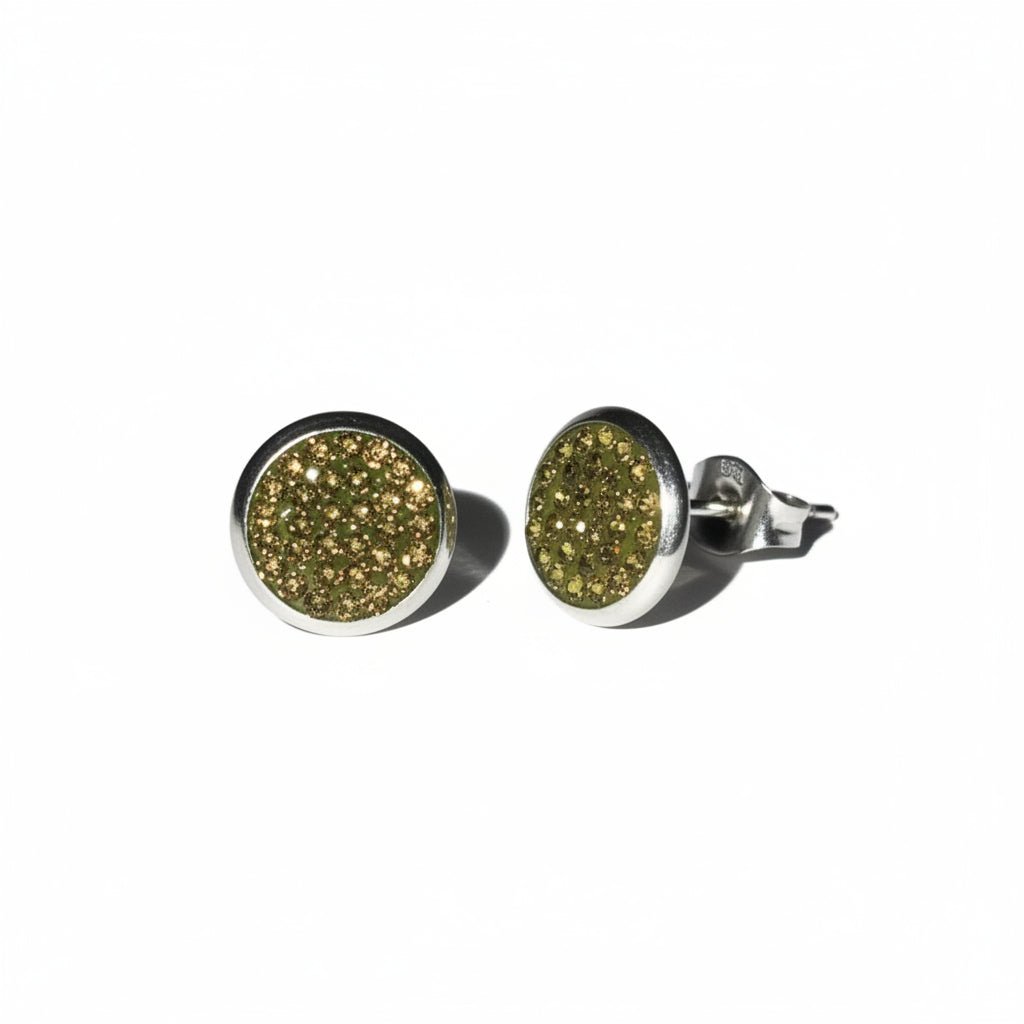 RVS Kristal Oorstekers 10mm Diverse Kleuren - Grote Zirkonia Studs - Olijf Groen -