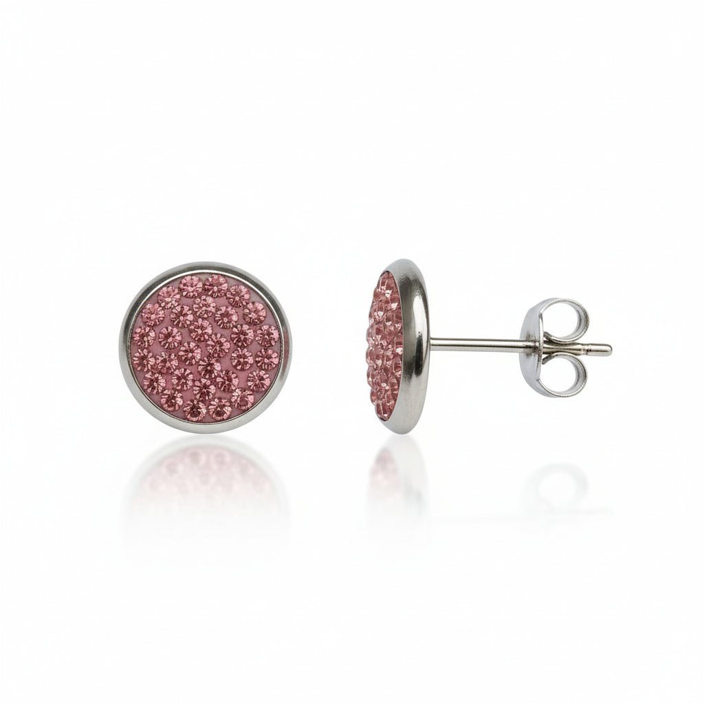 RVS Kristal Oorstekers 10mm Diverse Kleuren - Grote Zirkonia Studs - Roze -