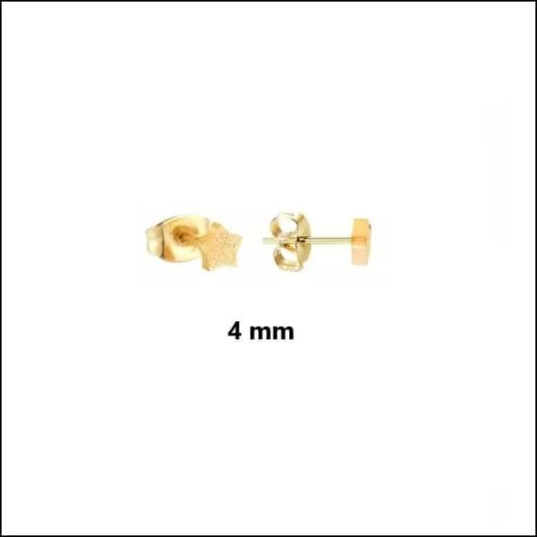 RVS Ster Oorbellen Diverse Kleuren - Verjaardag Cadeau Oorstekers - 4mm / Goudkleurig Sandblasted -