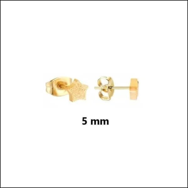 RVS Ster Oorbellen Diverse Kleuren - Verjaardag Cadeau Oorstekers - 5mm / Goudkleurig Sandblasted -