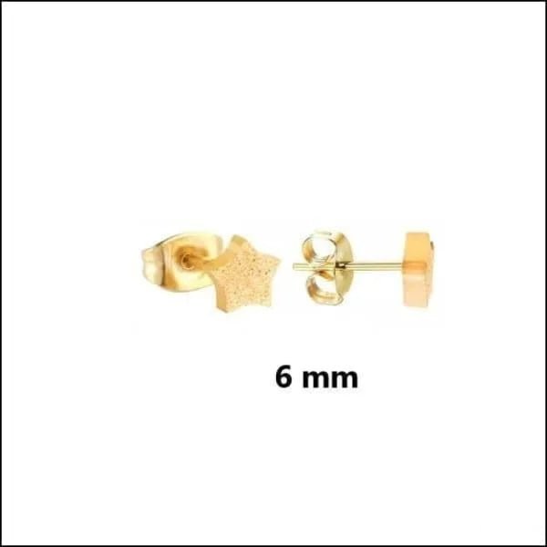 RVS Ster Oorbellen Diverse Kleuren - Verjaardag Cadeau Oorstekers - 6mm / Goudkleurig Sandblasted -