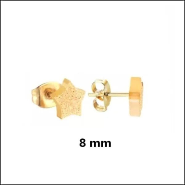 RVS Ster Oorbellen Diverse Kleuren - Verjaardag Cadeau Oorstekers - 8mm / Goudkleurig Sandblasted -