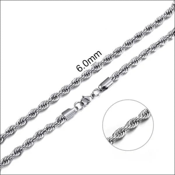 RVS Koord Ketting Zilverkleur - Gevlochten Schakelketting - 60cm / 6mm - Unisex
