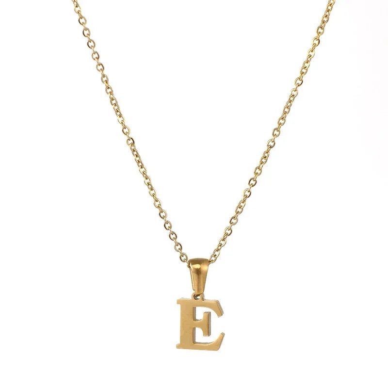 Stalen Letter Ketting goudkleur - E - Unisex