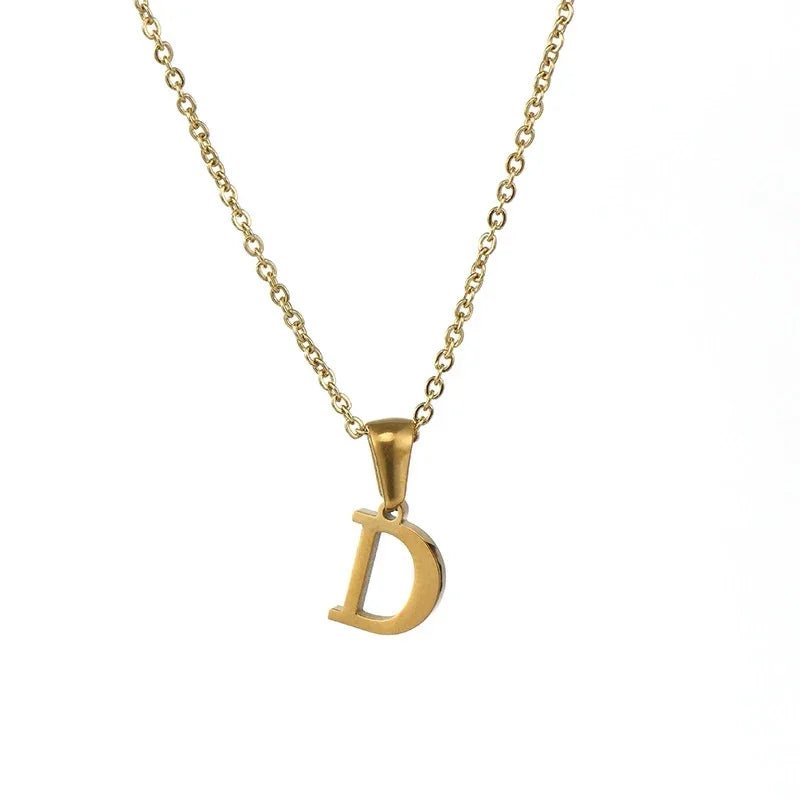 Stalen Letter Ketting goudkleur - D - Unisex