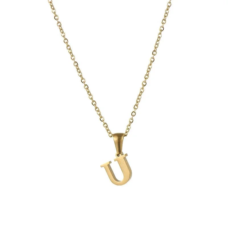 Stalen Letter Ketting goudkleur - U - Unisex