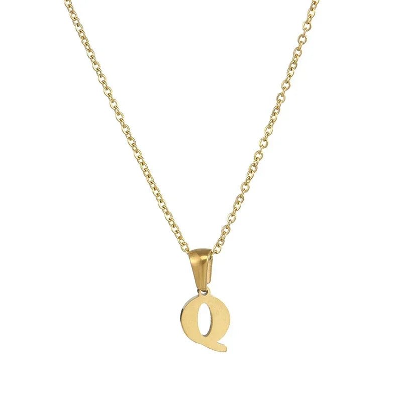 Stalen Letter Ketting goudkleur - Q - Unisex