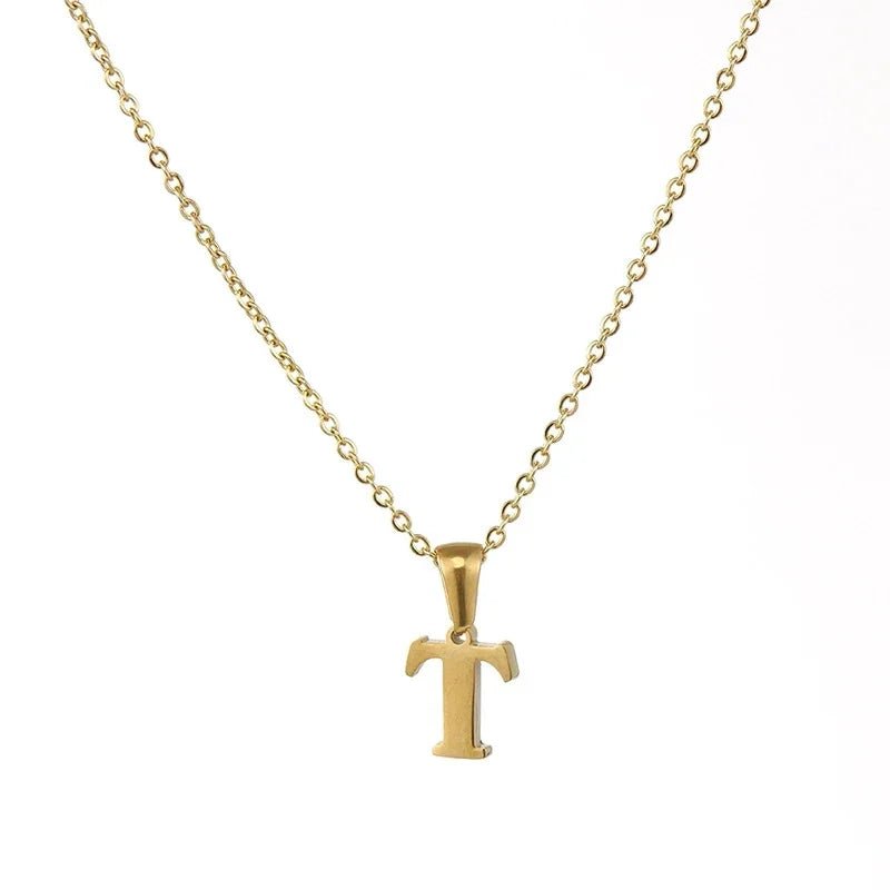 Stalen Letter Ketting goudkleur - T - Unisex