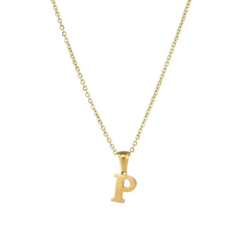 Stalen Letter Ketting goudkleur - P - Unisex