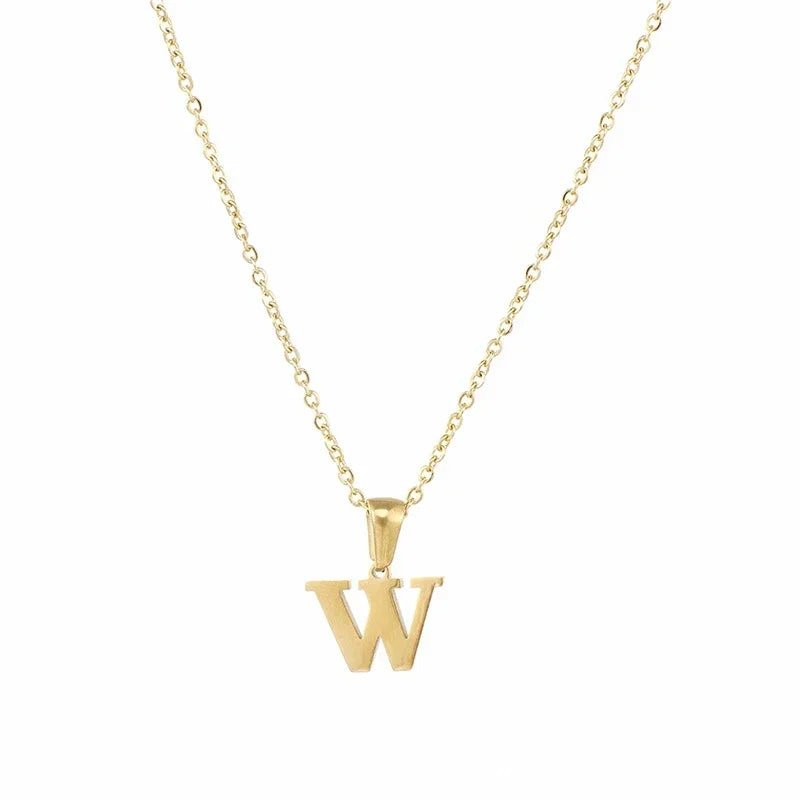 Stalen Letter Ketting goudkleur - W - Unisex