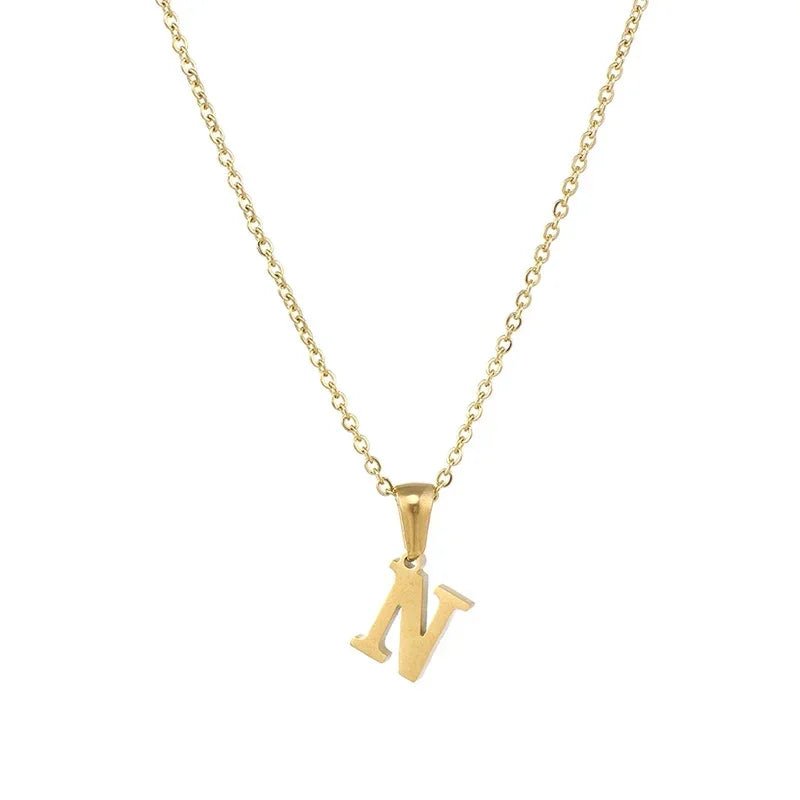 Stalen Letter Ketting goudkleur - N - Unisex