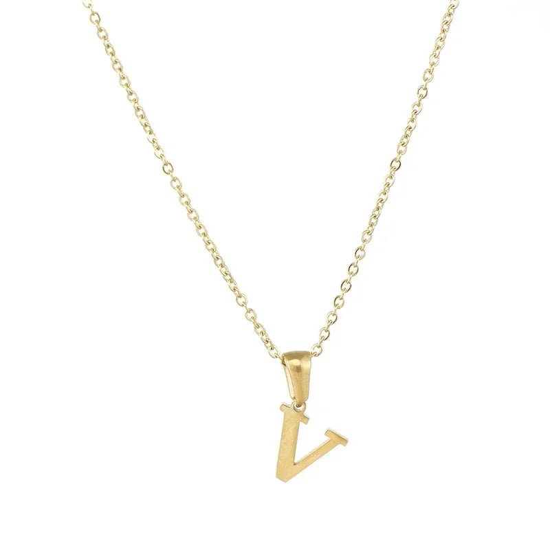 Stalen Letter Ketting goudkleur - V - Unisex