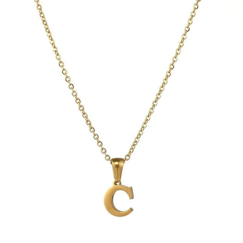 Stalen Letter Ketting goudkleur - C - Unisex