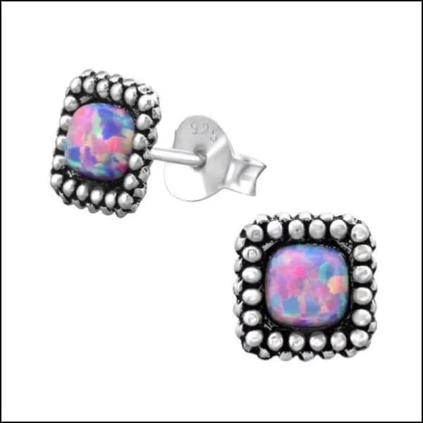 925 Zilveren Opaal Oorbellen 6-8mm - Betoverende Edelsteen Studs - Vierkant/Roze/7mm -