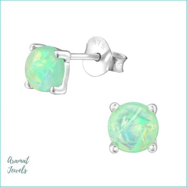 925 Zilveren Opaal Oorbellen 6-8mm - Betoverende Edelsteen Studs - Mint Groen/5 mm -