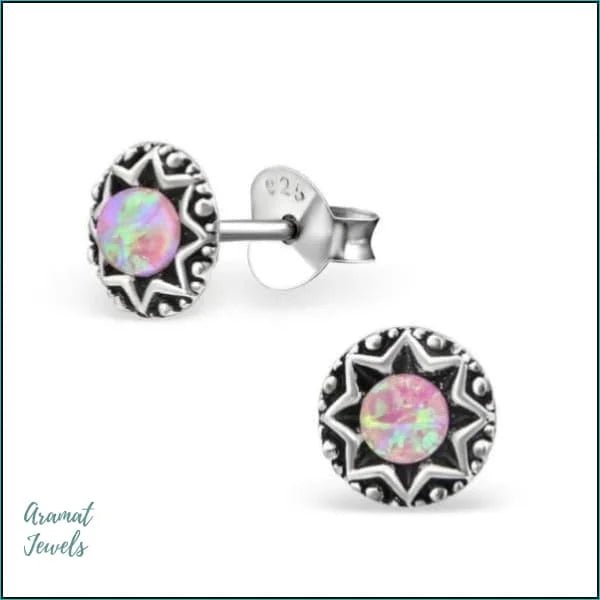 925 Zilveren Opaal Oorbellen 6-8mm - Betoverende Edelsteen Studs - Rond/Roze/6mm -