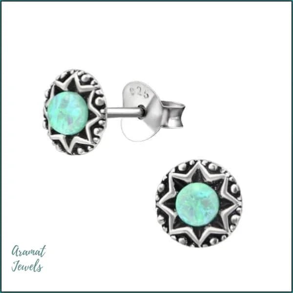 925 Zilveren Opaal Oorbellen 6-8mm - Betoverende Edelsteen Studs - Rond/Mint Groen/6mm -