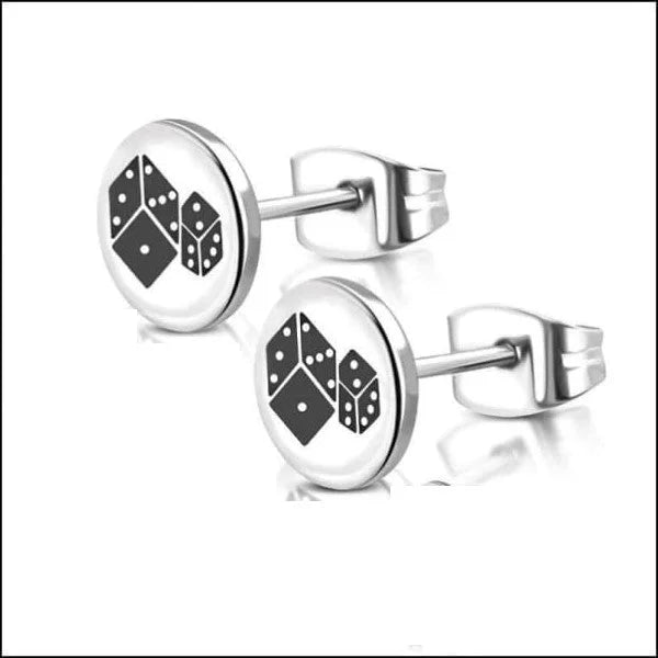 Stalen Ronde Oorstekers met logo - 8mm / Dobbelstenen -