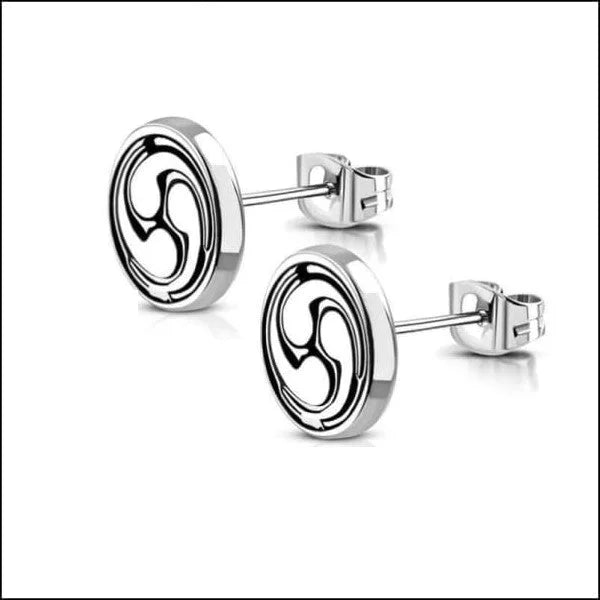 Stalen Ronde Oorstekers met logo - 10mm / moving Spiraal -