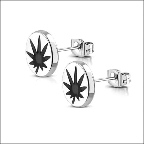 Stalen Ronde Oorstekers met logo - 10mm / Wiet blad -