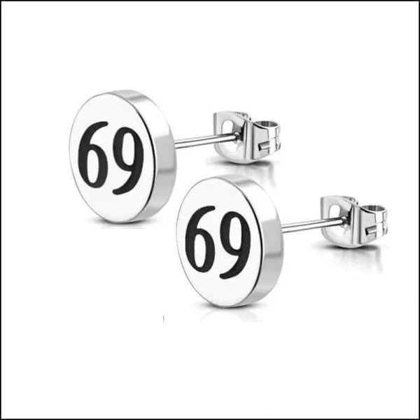 Stalen Ronde Oorstekers met logo - 8mm / cijfer 69 -
