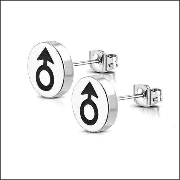 Stalen Ronde Oorstekers met logo - 8mm / Mannensymbool - pijltje -