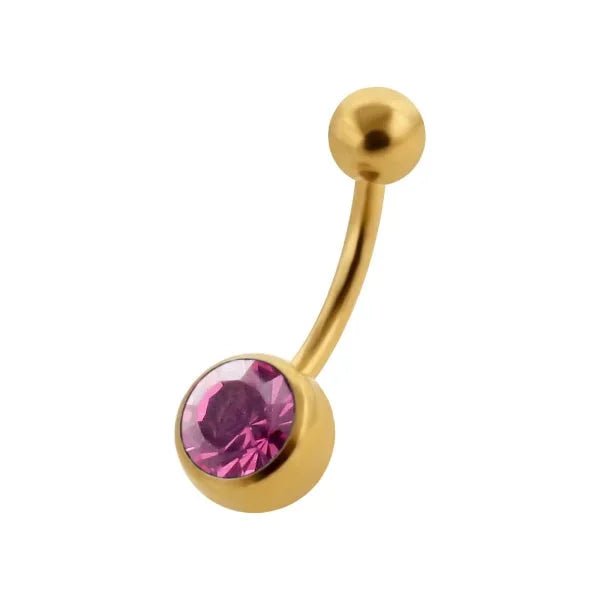 Navelpiercing met Zirkonia Steentje goudkleur - Roze - Unisex