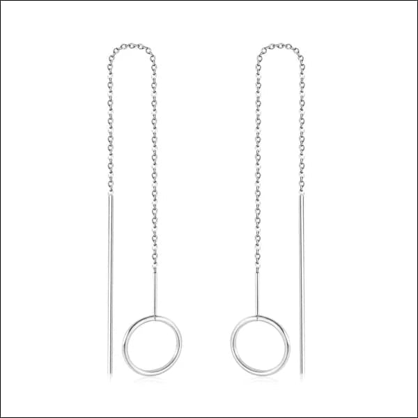 RVS Doortrek Oorbellen Open Cirkel met Kettinkje - Minimalistische Hangers - Zilverkleurig -