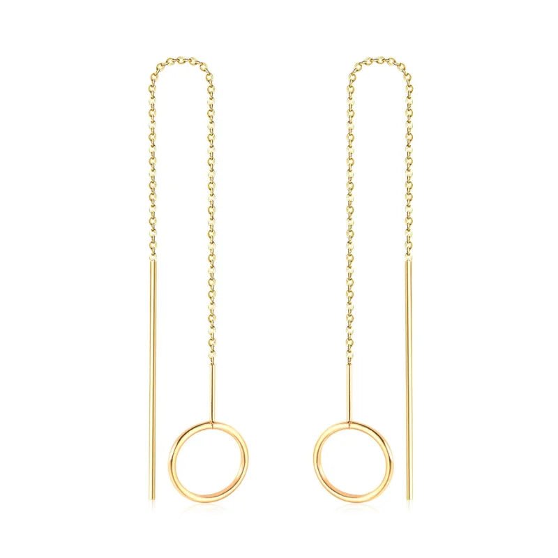 RVS Doortrek Oorbellen Open Cirkel met Kettinkje - Minimalistische Hangers - Zilverkleurig -