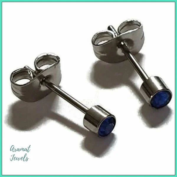 RVS Kristal Oorbellen Rond Kleurrijk 3mm - Diverse Kleuren Studs - Zilverkleur / 3mm / Blauw -