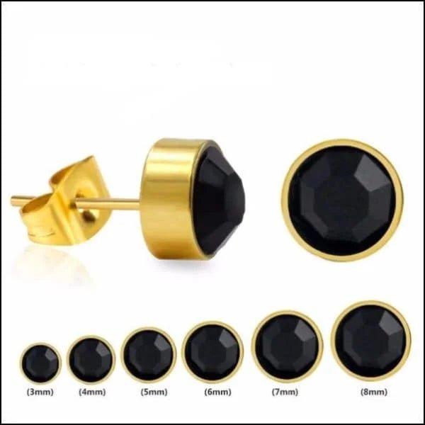 RVS Kristal Oorbellen Rond Kleurrijk 3mm - Diverse Kleuren Studs - Goudkleur / 6mm / Zwart -