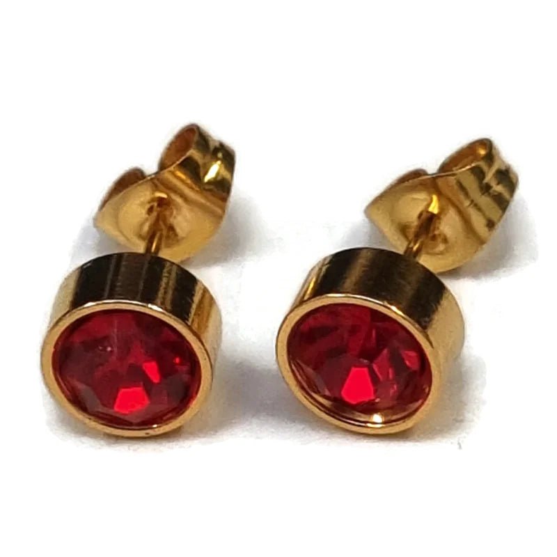 RVS Kristal Oorbellen Rond Kleurrijk 3mm - Diverse Kleuren Studs - Goudkleur / 7mm / Rood -
