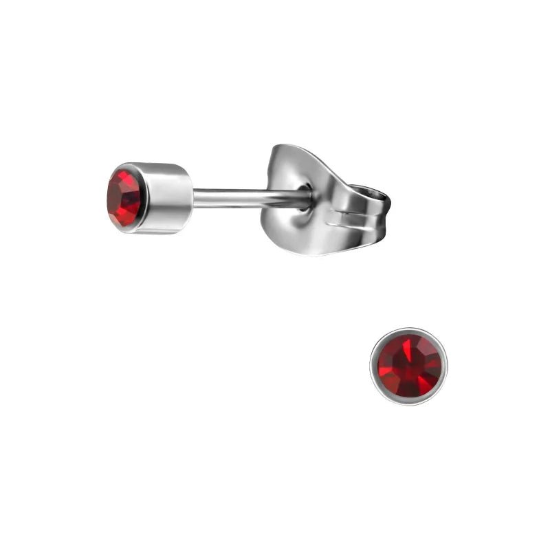 RVS Kristal Oorbellen Rond Kleurrijk 3mm - Diverse Kleuren Studs - Zilverkleur / 3mm / Rood -