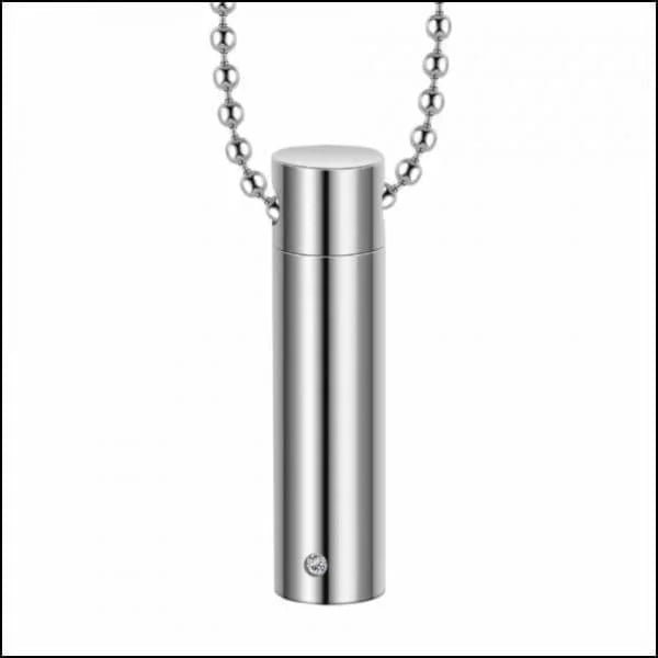 Stalen Cilinder Ashanger met Asbewaaroptie - Zilverkleur/Zirkonia-4x0.6cm - Heren