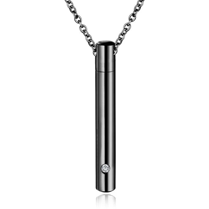 Stalen Cilinder Ashanger met Asbewaaroptie - Zilverkleur/Zirkonia-4x1cm - Heren