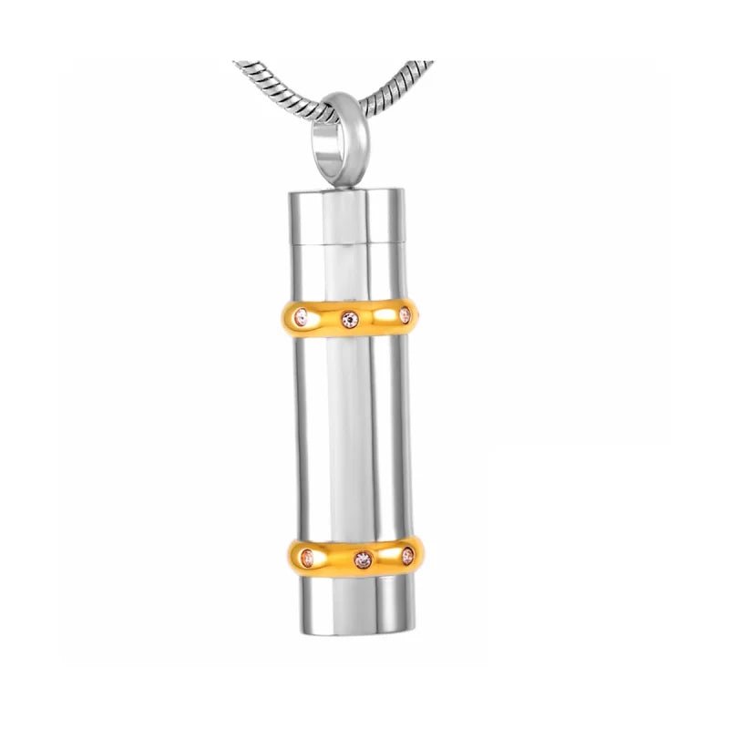 Stalen Cilinder Ashanger met Asbewaaroptie - Zilverkleur-ring goudkleur-zirkonia-4x1cm - Heren