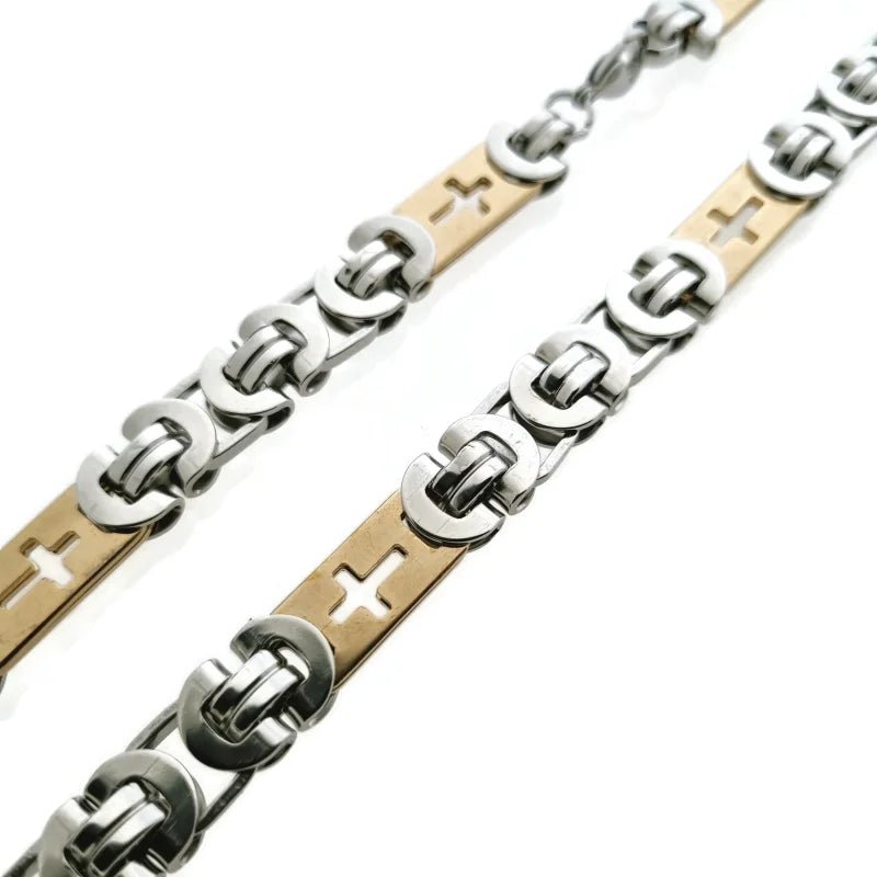 Stoere Rvs Koningsketting met Kruisjes - Goudkleur - Heren