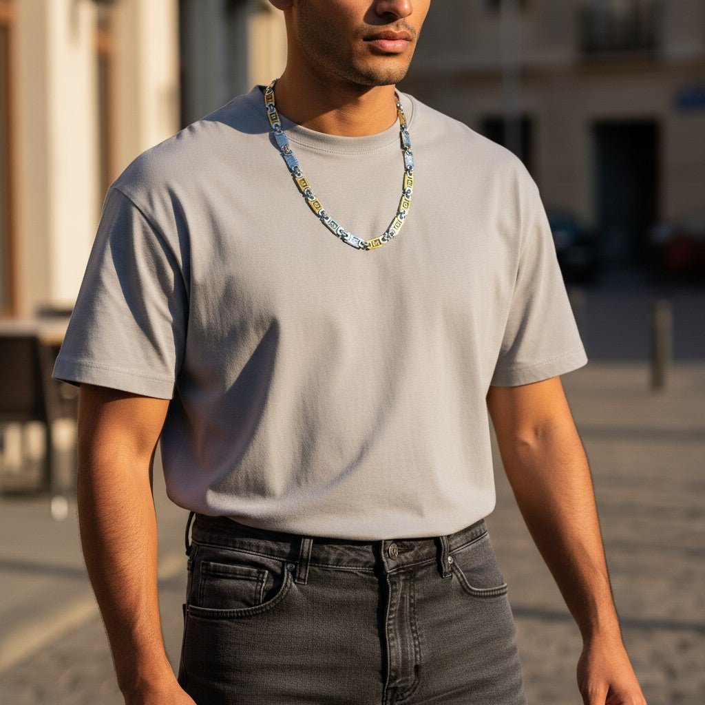 Koningsketting Marine - Brede Schakelketting met Versace - Bicolor - Heren