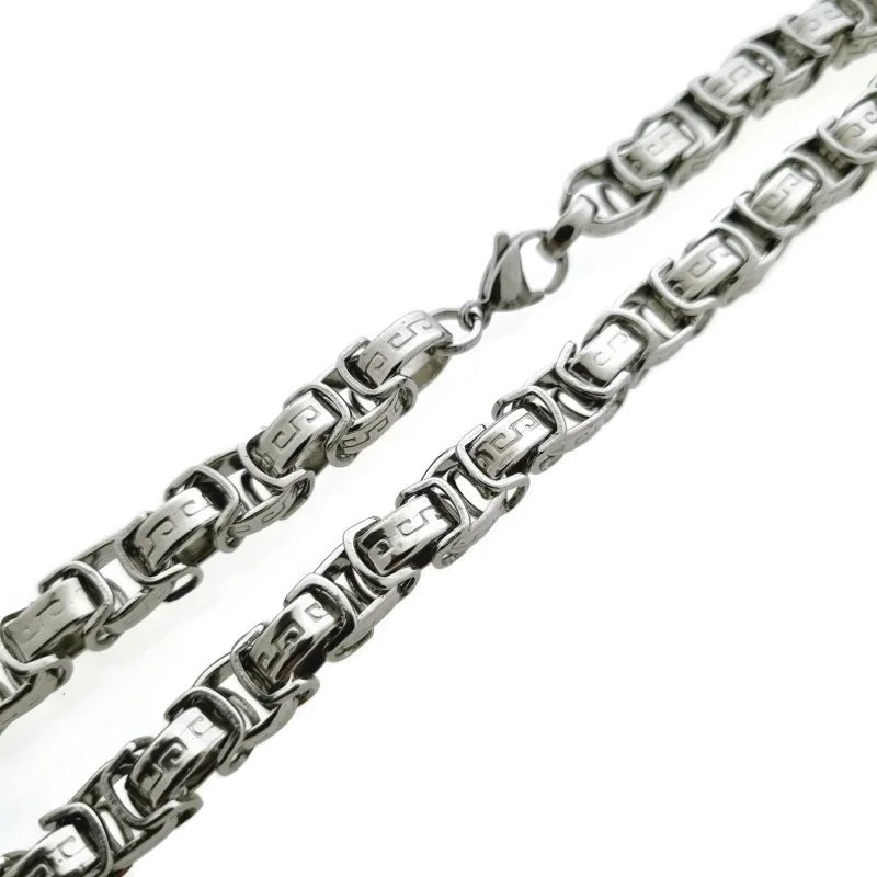 RVS Koningsketting Grieks Motief 55cm - Stoere Ketting Man - Zilverkleur/Goudkleur-koningsschakel - 